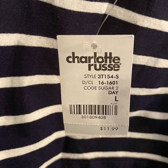 Charlotte Russe Black and White Striped Crop Top- Large - Picture 3 of 4